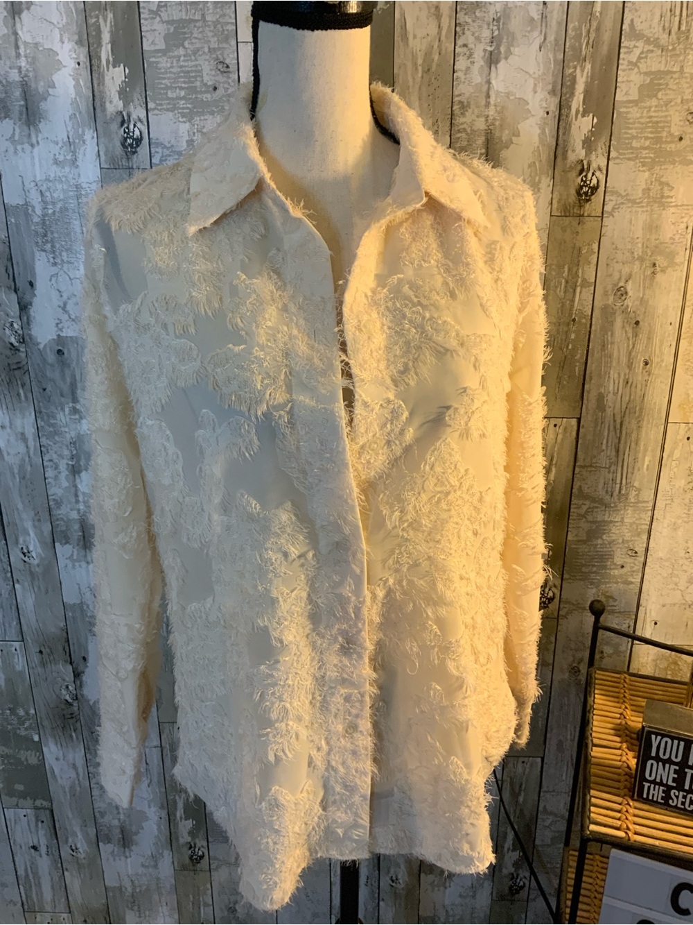 H&M Cream Textured Button-Down Blouse